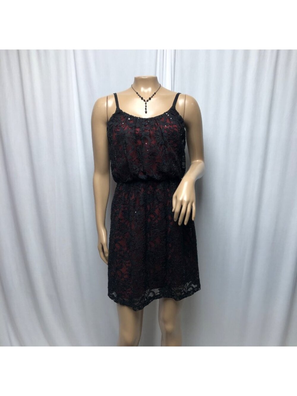 Studio Y Dress Womens Small Black Sequin Lace Red Lining Short Whimsigoth NEW